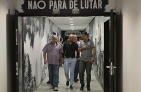 Roberto de Andrade, Alessandro e Carille chegando  Arena Corinthians para o jogo contra o Coritiba