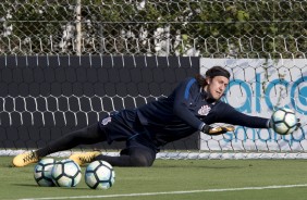Cássio durante o treinamento desta terça-feira; O foco agora é o Grêmio