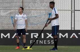 Rodriguinho e J no treino desta tera-feira no CT