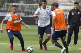 Marciel, Danilo e Gabriel no treino desta tarde no CT Joaquim Grava