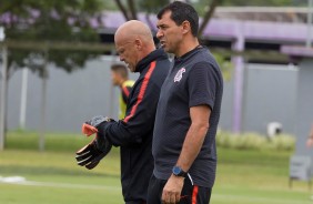 Mauri e Fábio Carille no treinamento de hoje no CT