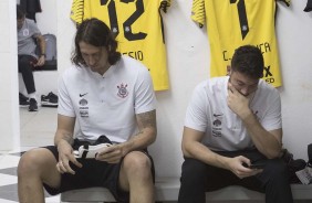 Cssio e Caque Frana antes do jogo contra o Red Bull, no Moiss Lucarelli