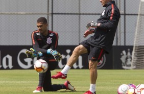 Os goleiros do Timo durante o treinamento de hoje