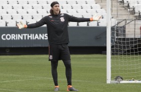 Cássio durante treino aberto na Arena Corinthians