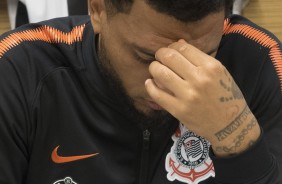 Kazim no vestirio da Arena Corinthians no aguardo do incio do jogo contra o Mirassol