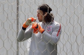 Cássio no treino que antecede o jogo contra o Bragantino, pelo Paulistão