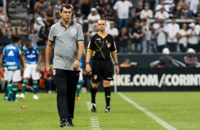 Fbio Carille comandou o time no primeiro jogo da final contra o Palmeiras, na Arena Corinthians