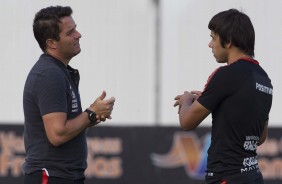 Jogadores do Corinthians no treino da tarde desta tera-feira