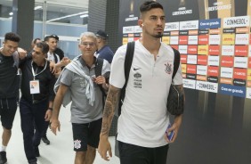 Pedro Henrique chegando a Arena Corinthians para o duelo contra o Independiente, da Argentina