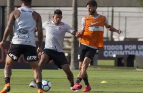 Léo Príncipe e Juninho Capixaba no treino de hoje no CT Joaquim Grava