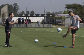 Lo Santos durante treinamento desta manh no CT