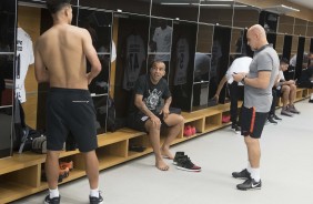 Time se prepara no vestirio da Arena Corinthians para encarar o Cear