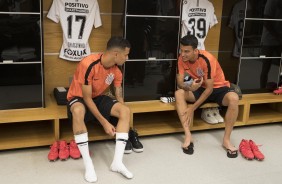 Os novatos Thiaguinho e Bruno Xavier antes do jogo contra o Vitória, pela Copa do Brasil