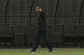 Fbio Carille esbravejando durante Drbi contra o Palmeiras, na Arena Corinthians