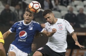 Gabriel durante jogo contra o Millonarios, na Arena Corinthians, pela Libertadores