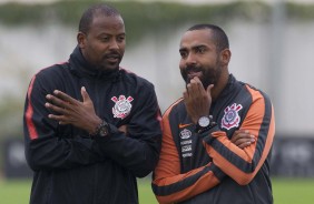 Fabinho e Dyego Coelho no treino de hoje no CT Joaquim Grava