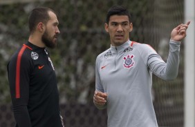 Walter e Balbuena durante o último treino antes o duelo contra o Santos