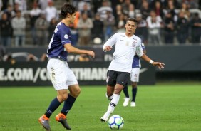 O garoto Pedrinho durante o clássico diante o Santos, na Arena Corinthians