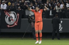 Cássio durante partida amistosa contra o Cruzeiro, na Arena Corinthians