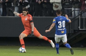 O goleiro Cássio durante amistoso contra o Cruzeiro, na Arena Corinthians