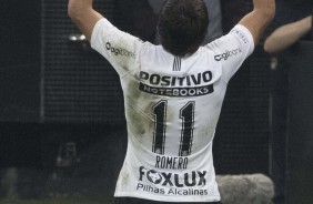 Angel Romero comemora o seu gol contra o Botafogo, na Arena Corinthians, pelo Brasileirão