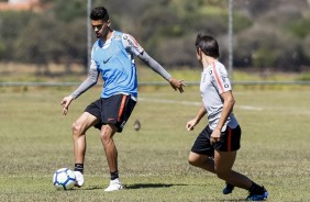 Léo Santos e Romero no treino de hoje no CT do Brasiliense