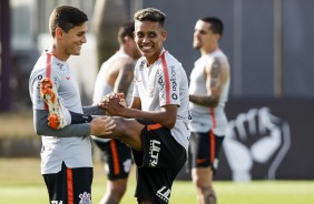 Vital e Pedrinho no último treino da equipe em São Paulo