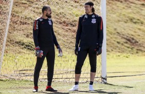Walter e Cássio durante o treino desta manhã no CT do Brasiliense