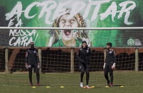 Walter, Cássio e Caique França durante treino para jogo contra a Chapecoense, pela Copa do Brasil