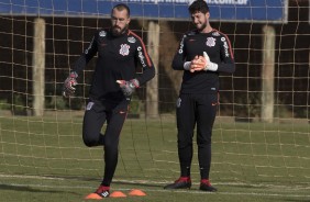 Walter e Caque durante ltimo treino antes do jogo contra a Chapecoense, pela Copa do Brasil