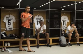 Gabriel, Marllon e Romero antes de enfrentar o Atlético-MG pelo Brasileirão