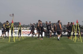 Jogadores durante o último treino antes de enfrentar o Palmeiras