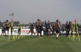 Jogadores durante o ltimo treino antes de enfrentar o Palmeiras