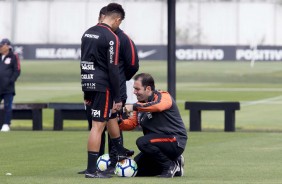 Jogadores durante o último treino antes de enfrentar o Palmeiras