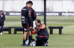 Jogadores durante o ltimo treino antes de enfrentar o Palmeiras