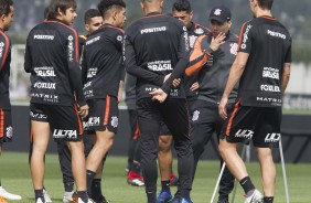 Jogadores durante o último treino antes de enfrentar o Palmeiras