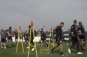 Jogadores durante o último treino antes de enfrentar o Palmeiras