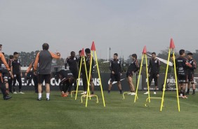 Jogadores durante o ltimo treino antes de enfrentar o Palmeiras