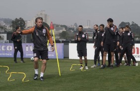 Jogadores durante o ltimo treino antes de enfrentar o Palmeiras