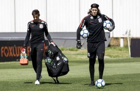 Cssio e Guilherme durante o treino desta manh no CT Joaquim Grava