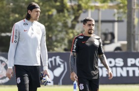 O veteranos Cssio e Fagner durante o ltimo treino no CT Joaquim Grava