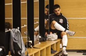 Fagner no vestirio da Arena Corinthians antes do jogo contra o Flamengo