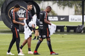 Matheus Matias, Pedro Henrique e Marllon no treino de hoje no CT