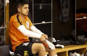 Sergio Daz no vestirio da Arena Corinthians para jogo contra o Flamengo, pela Copa do Brasil