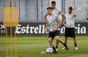 Mantuan, Léo Santos e Gabriel no treino desta tarde no CT