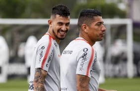 Pedro Henrique e Ralf no treino desta tarde no CT Joaquim Grava