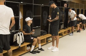 Atletas aguardam no vestirio da Arena Corinthians, o incio da partida contra o Vasco