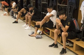 Jogadores no vestirio da Arena Corinthians antes do jogo contra o Vasco, pelo Brasileiro