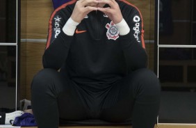 Cássio no vestiário da Arena Corinthians antes do jogo contra a Chapecoense