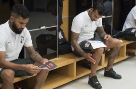 Marquinhos no vestiário da Arena Corinthians antes do amistoso contra o Santos